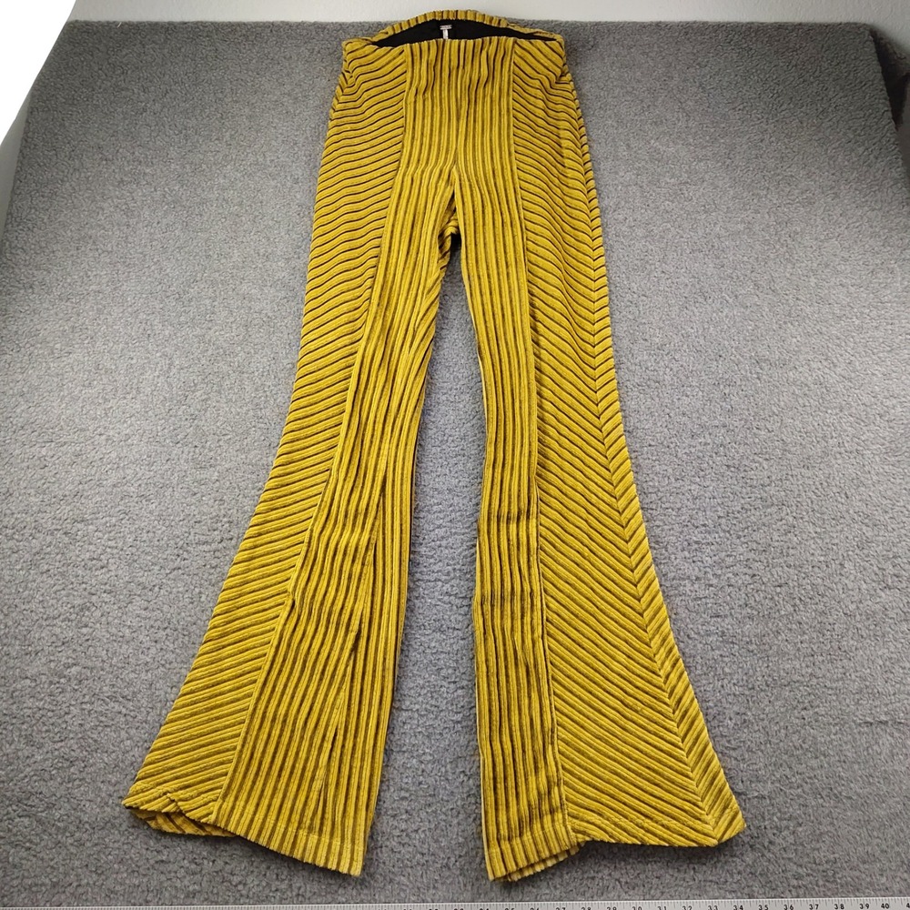 Free People Flare Pants Sz Small Pull On Ribbed Corduroy Mustard Yellow *FLAW